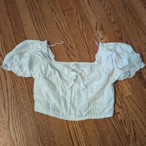 Japna White Puff Sleeve Peasant Cropped Blouse